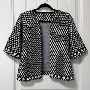 Tribal Black & White Open-Front Patterned Knit Cardigan